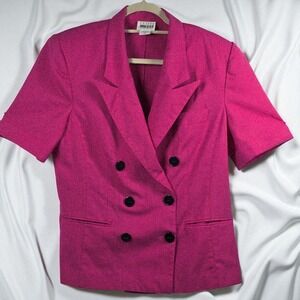 Leslie Fay Sportswear Double Breasted Short Sleeve Blazer Woman Size 14 - Pink